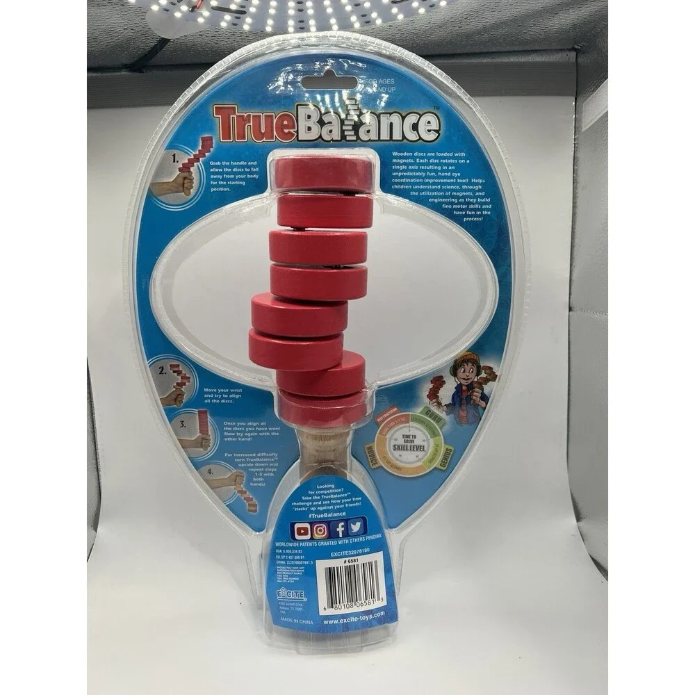 TrueBalance Coordination Game STEM Magnetic Wooden Toy Red Natural Wood Magnets